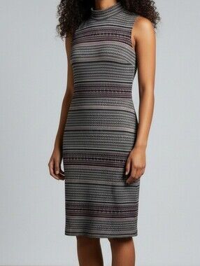 Sleeveless Striped Knit Midi Dress - Gray/Black